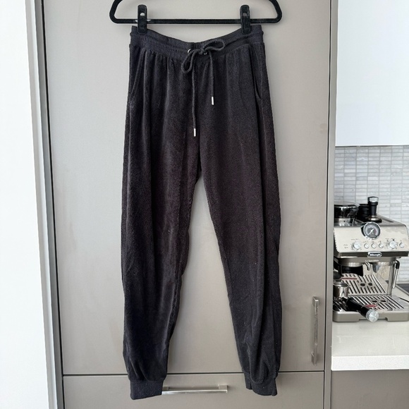 Pants - Black Velour Material Drawstring Sweatpants/Joggers